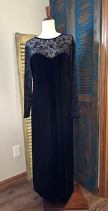 Maxi Vestido De Colección Años 90 Y2k Robbie Bee Terciopelo Brillante Encaje 14 Negro Capricho Bruja - Imagen 1 de 14