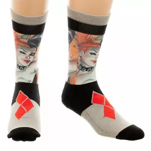 Harley Quinn Sublimated Premium Crew Socks Grey DC Comics Batman Cartoon Diamond - Picture 1 of 2