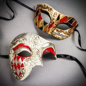 Silver RED Phantom Opera Musical Venetian Masquerade Halloween Couple Mask K42 - Picture 1 of 3