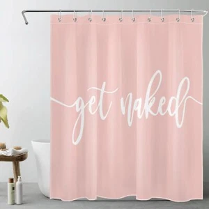 Get Naked Shower Curtain Decor Cute White Art Font Words Get Naked on Pink Ba... - Picture 1 of 7