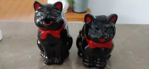 Vintage 1950's Black Cat creamer and sugar redware pottery MINT CONDITION Japan - Picture 1 of 7