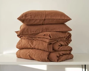3 piece linen bedding set, Tobacco bedding, Linen bedding, Linen bedding queen - Picture 1 of 6