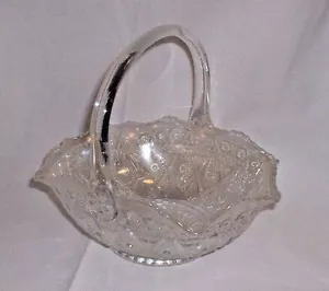Vintage Smith Glass Crystal Lustre White Carnival Glass 8" Iridescent Basket - Picture 1 of 7