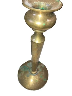 Vtg. Traditional Single 6.75” Church Altar Pillar Candlestick  Patina India - Image 1 of 4