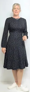 HOBBS Dress Long Slv Jersey Print Fit &Flare Tie Back Belt Knee (A172)RRP£89 - Picture 1 of 11
