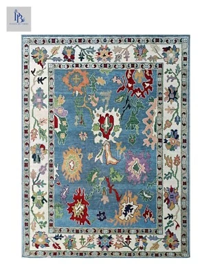 Oushak Lt.Blue/Ivory colour Hand-knotted Pandav rugs for living room - Image 1 of 4