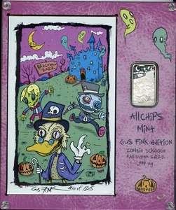Halloween 2022 GUS FINK allchips Mint 1OZ .999 silver Bar & COA In Purple Frame - Picture 1 of 8