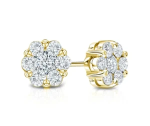 ADIRFINE 14K Solid Gold Cubic Zirconia Cluster Flower Pushback Stud Earrings - Foto 1 di 8