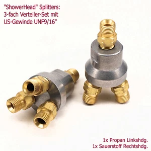 -NEU- "ShowerHead" 3fach-Verteiler-Set m. US-Gewinde UNF, f. Propan & Sauerstoff - Bild 1 von 1