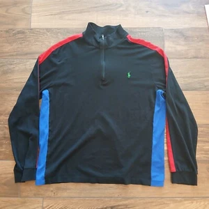 Polo Ralph Lauren Pullover Mens Black Colorblock Pima Soft Touch Quarter Zip - Picture 1 of 10