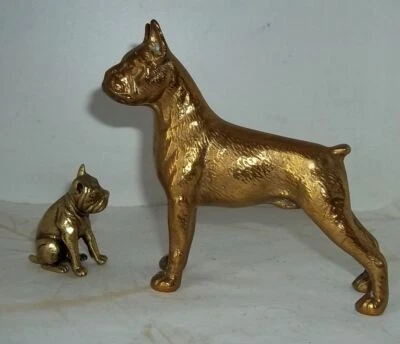 2 statuettes de chiens Bulldog 1 laiton & 1 en Bronze - A8 - Photo 1/4