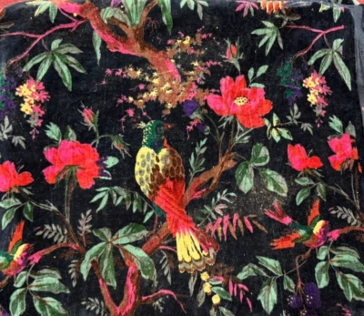 Luxury Indian Soft Velvet Fabric Upholstery Dressmaking Sewing Bird Print By Yrd - Image 1 of 4
