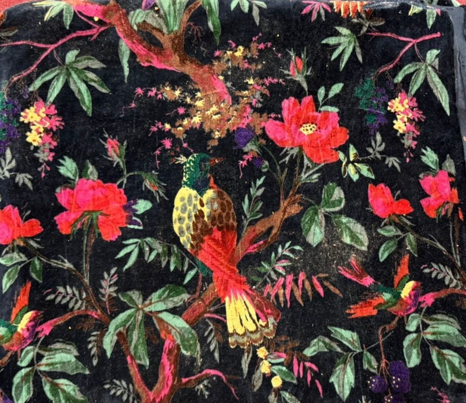 Luxury Indian Soft Velvet Fabric Upholstery Dressmaking Sewing Bird Print By Yrd - Image 1 of 4