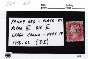 GB QV 1856-62 1d rot - Platte 37 (DI) - als Scan - gebraucht - Bild 1 von 1