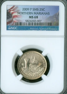2009 P NORTHERN MARIANAS FLAG QUARTER NGC MS68 SMS . - Picture 1 of 2
