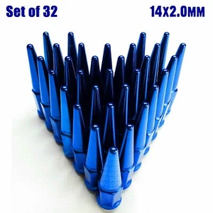 32 Spike Lug Nuts 14x2.0 Coarse Thread fit F250 F350 Super Duty PowerStroke Blue - Picture 1 of 11