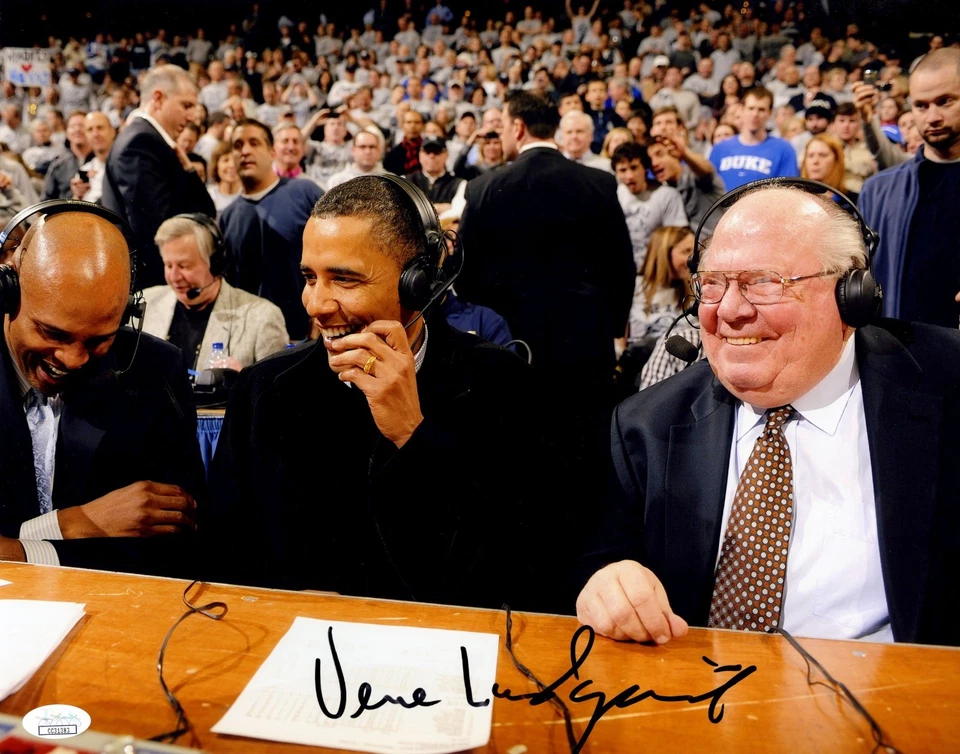 Verne Lundquist Signed 11x14 Photo JSA COA Auto Duke Final Four HOF Barack Obama - Image 1 of 1