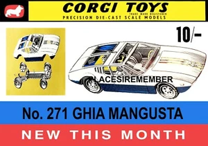 CORGI TOYS 271 GHIA MANGUSTA "NEW" A5 FANTASY SHOP / DISPLAY POSTER ONLY - Picture 1 of 12