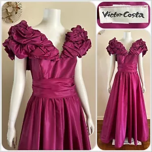 1980s Victor Costa Taffeta Dress Formal Pageant Holiday Costume Party Prom VTG - Picture 1 of 24