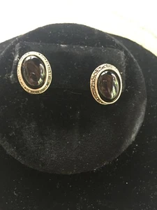 Sterling Silver, Black Onyx & Black Tourmaline Pierced Earrings - Picture 1 of 8
