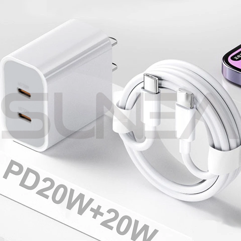 Dual Type C Fast Wall Charger USB C To C Cable Power Adapter For iPhone Samsung - image 1 of 4