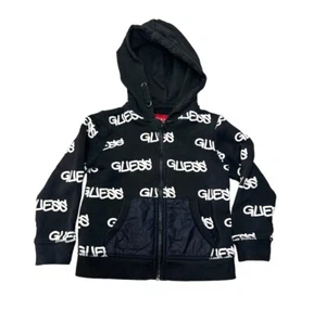 Guess Boys Hoodie Sz 3 Black with White Logo Print EUC FZ - Picture 1 of 7