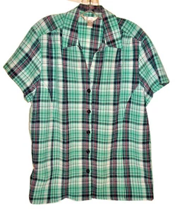 White Stag SS Seersucker Fabric Top Shirt in Green/Gray/Red Plaid Size 20 (XXL) - Picture 1 of 5