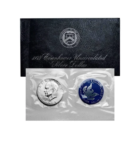 1973 S Ike Eisenhower Silver Dollar BU Brilliant Uncirculated OGP Blue Pack Cover