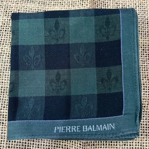 FLEUR DE LIS CHECKS GREEN MAN HANDKERCHIEF ART CLASSIC COTTON POCKET SQUARE 18" - Picture 1 of 3