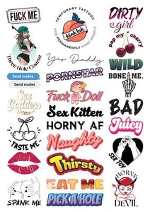 25 Kinky Temporary Tattoo A4 Sheet for Sexy Naughty Adult BDSM Cuckold Sticker - Picture 1 of 8