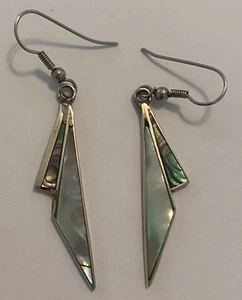 Vintage Alpaca Mexico Abalone Inlay Earrings 4 Grams D47 - Picture 1 of 15