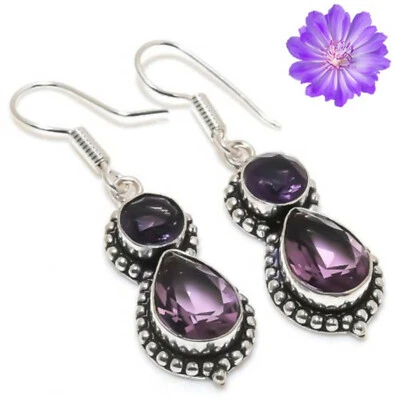 Amethyst Gemstone 925 Sterling Silver Earring Handmade Jewelry Earring For Gift - Image 1 of 4