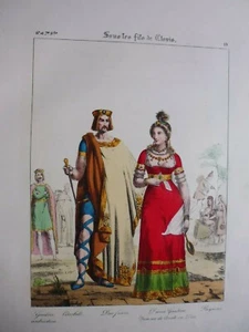 Gravure 19° histoire Mode:costumes sous les fils de Clovis:Duc Franc..Cénobite - Picture 1 of 5