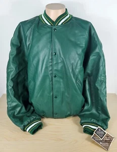 Chaqueta Letterman Universitaria de Cuero Completo XS Verde Para Hombre Genuino Holloway - Imagen 1 de 10