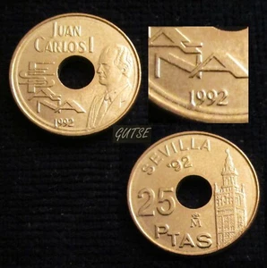 *GUTSE* JCI-421, 25 PESETAS 1992, LA GIRALDA, *DOBLE LISTEL*, SIN CIRCULAR - Imagen 1 de 1