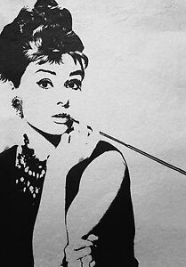 Audrey Hepburn  portrait vintage old photo model tiffanys stencil Framed 24"