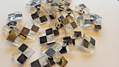 Vintage Glass Buttons!  Square Clear and Black! - Shank Button - Image 1 of 3