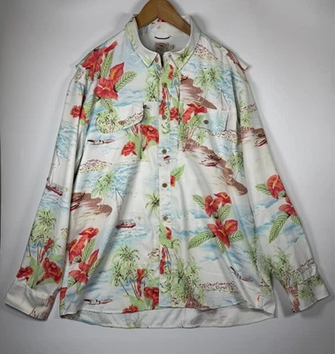 Faherty All Day Air UPF Button Up Shirt Mens XL White Floral Hawaiian Fishing - Image 1 of 4