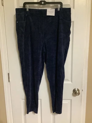 Quacker Factory Corduroy Stretch Pant Women’s Size 1X Short Navy Blue Color NEW - Image 1 of 4