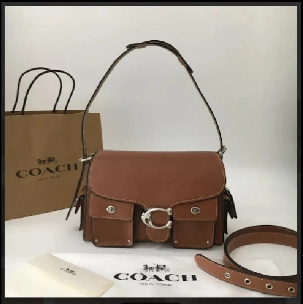 COACH CU124 Cargo Turnlock Soft Tabby Shoulder Bag Black Grain Leather OutletNew
