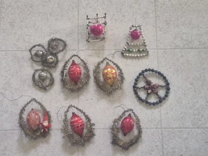 Vintage Christmas ornament glass wire wrapped tinsel and Mercury Beed Ornaments - Picture 1 of 19