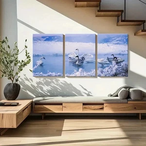 3pcs Swan On The Lake Modern Decoration Wall Art Canvas Framed 50x70cm - Foto 1 di 3