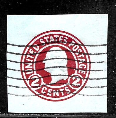 HICK GIRL-OLD USED U.S. CUT SQUARE STAMPS SC#U432   CARMINE ON BLUE      X5993 - Image 1 of 2