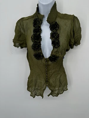 Camiseta sin mangas Babydoll de seda con cuentas BeBe vintage Glam Goth Club y2k Baddie Witchy M Foto 1 de 4