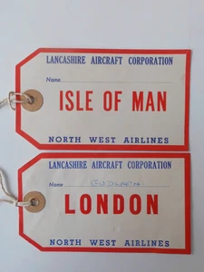VINTAGE LANCASHIRE AIRCRAFT CORP. NORTH WEST AIRLINES BAGGAGE TAG ISLE OF MAN LO - Picture 1 of 1