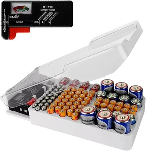Battery Organiser Storage Case Box Holder with Tester AA AAA CD 9V System Home - Picture 1 of 7