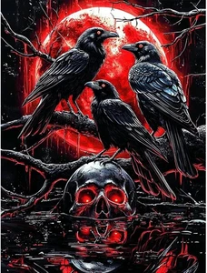 Kits de pintura de diamantes de Halloween para adultos, kits de arte de diamantes 5D de cuervo para empezar - Imagen 1 de 5
