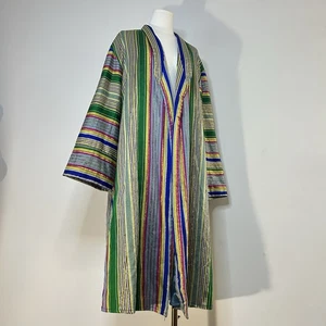 1960s 1970s Uzbek Chapan Robe Coat Jacket Rainbow Silk Bohemian Rainbowcore - Picture 1 of 11