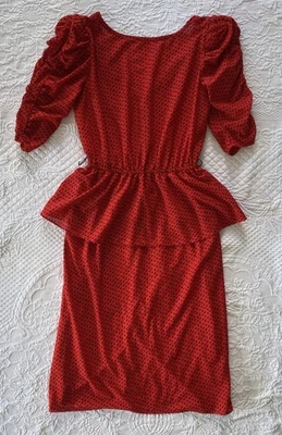 De Colección Vestido Rojo Manga 3/4 Almohadillas para los Hombros Falda Lápiz Punto Negro Kings Row INC EE. UU. Foto 1 de 4