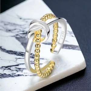 NEW 925 Sterling Silver open hollow knot layered adjustable ring jewelry B22B - Picture 1 of 6